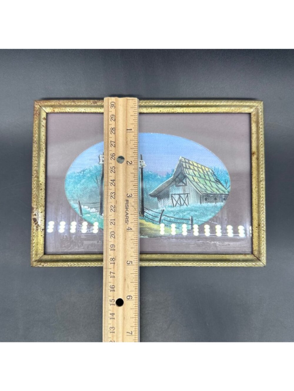 Vintage Framed Farmhouse Landscape Painting Rustic Barn Artwork Gold Tone Frame - Picture 8 of 9
